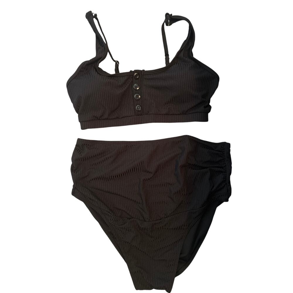 Black Button-Front Bikini Set